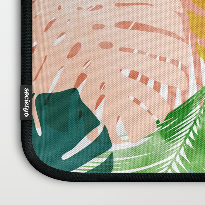 Tropical Garden, Botanical Colorful Jungle Watercolor Painting, Monstera Palm Nature Blush Bohemian Laptop Sleeve Gallery Image 3
