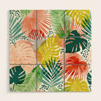 Tropical Garden, Botanical Colorful Jungle Watercolor Painting, Monstera Palm Nature Blush Bohemian Wood Wall Art Gallery Image 1
