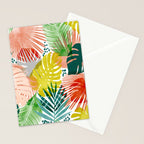 Tropical Garden, Botanical Colorful Jungle Watercolor Painting, Monstera Palm Nature Blush Bohemian Stationery Card Gallery Image 2