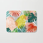 Tropical Garden, Botanical Colorful Jungle Watercolor Painting, Monstera Palm Nature Blush Bohemian Bath Mat Gallery Image 1
