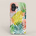 Tropical Garden, Botanical Colorful Jungle Watercolor Painting, Monstera Palm Nature Blush Bohemian iPhone Case Gallery Image 1