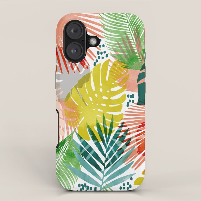 Tropical Garden, Botanical Colorful Jungle Watercolor Painting, Monstera Palm Nature Blush Bohemian iPhone Case Gallery Image 1