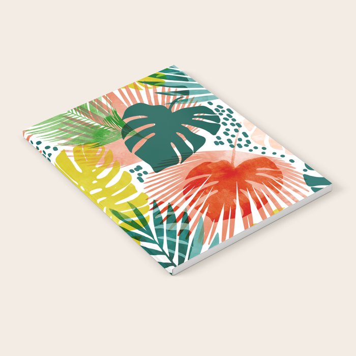Tropical Garden, Botanical Colorful Jungle Watercolor Painting, Monstera Palm Nature Blush Bohemian Notebook Gallery Image 2