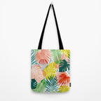 Tropical Garden, Botanical Colorful Jungle Watercolor Painting, Monstera Palm Nature Blush Bohemian Tote Bag Gallery Image 2
