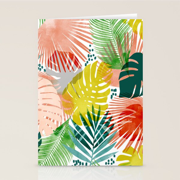 Tropical Garden, Botanical Colorful Jungle Watercolor Painting, Monstera Palm Nature Blush Bohemian Stationery Card Gallery Image 1