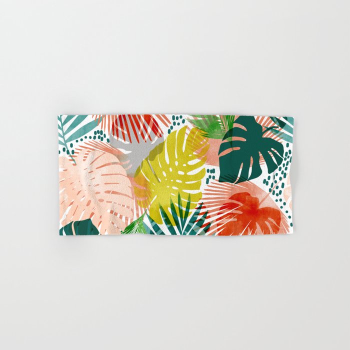 Tropical Garden, Botanical Colorful Jungle Watercolor Painting, Monstera Palm Nature Blush Bohemian Towels Gallery Image 1