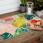 Tropical Garden, Botanical Colorful Jungle Watercolor Painting, Monstera Palm Nature Blush Bohemian Outdoor Rug Gallery Image 2