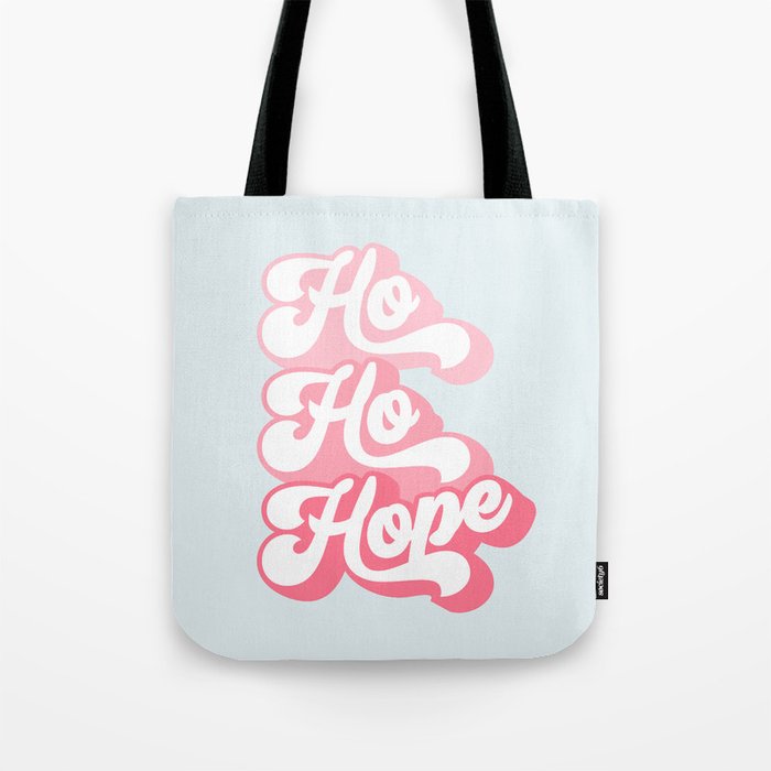 Retro Christmas Pun 'Ho Ho Hope' #positivevibes #Pink Tote Bag Gallery Image 1