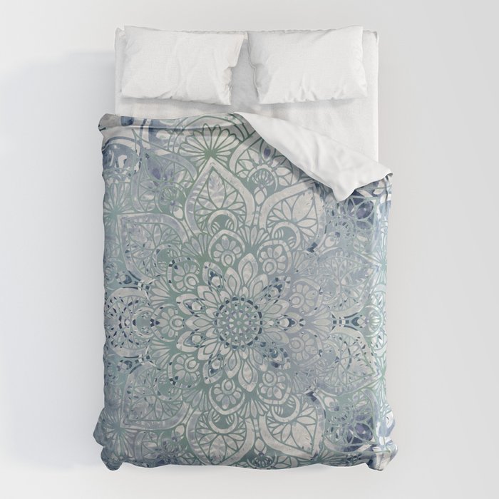 Yoga, Mandala, Green and Blue, Wall Art Boho Duvet Cover Gallery Image 1