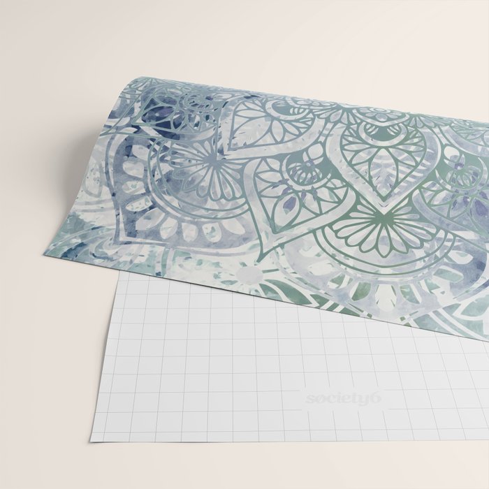 Yoga, Mandala, Green and Blue, Wall Art Boho Wrapping Paper Gallery Image 2