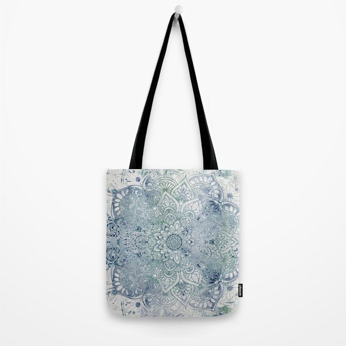 Yoga, Mandala, Green and Blue, Wall Art Boho Tote Bag Gallery Image 2