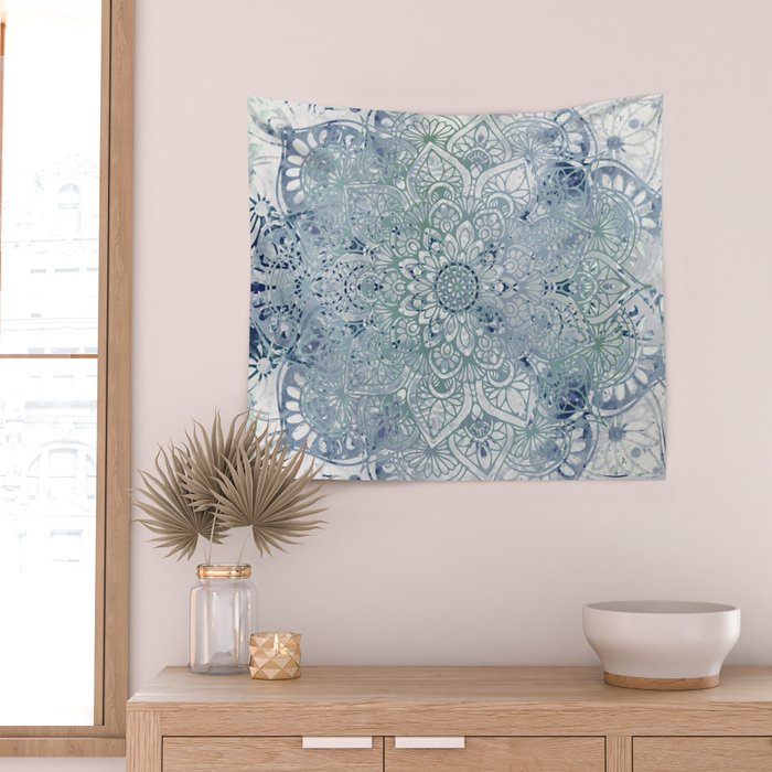 Yoga, Mandala, Green and Blue, Wall Art Boho Wall Tapestry Gallery Image 2
