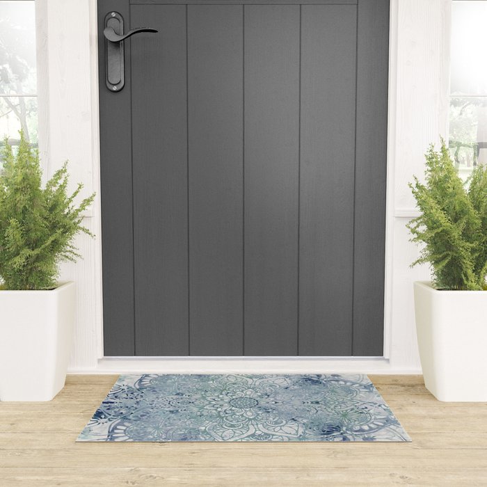 Yoga, Mandala, Green and Blue, Wall Art Boho Welcome Mat Gallery Image 3