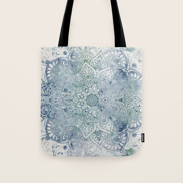 Yoga, Mandala, Green and Blue, Wall Art Boho Tote Bag Gallery Image 1