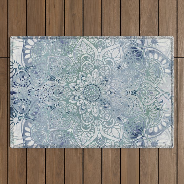 Yoga, Mandala, Green and Blue, Wall Art Boho Outdoor Rug Gallery Image 1
