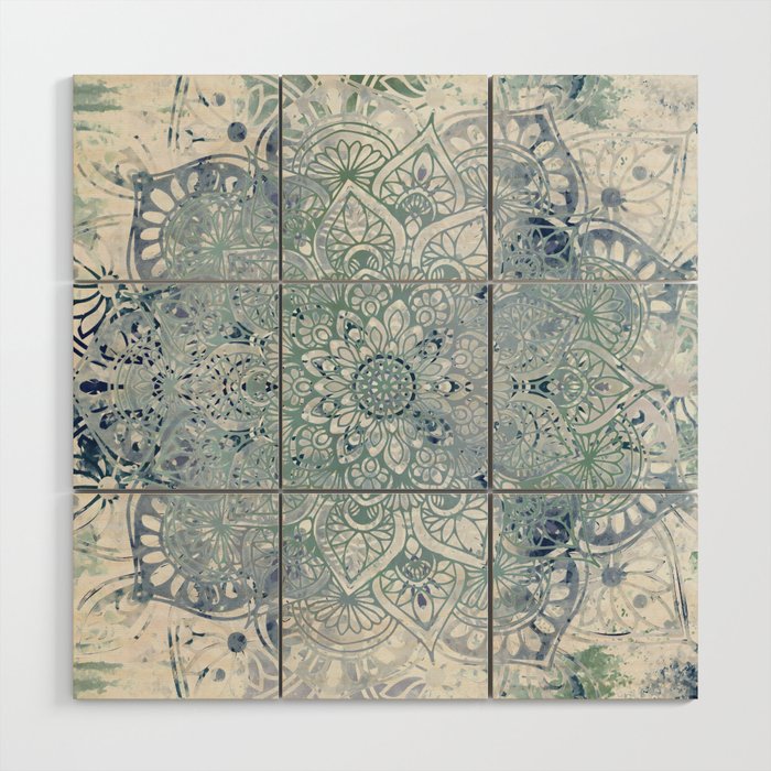 Yoga, Mandala, Green and Blue, Wall Art Boho Wood Wall Art Gallery Image 1