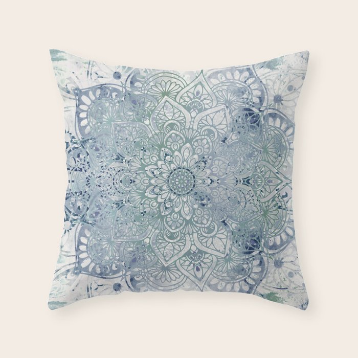 Yoga, Mandala, Green and Blue, Wall Art Boho Throw Pillow Gallery Image 1