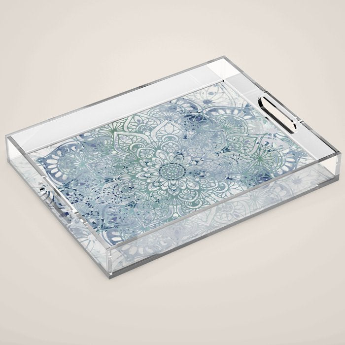 Yoga, Mandala, Green and Blue, Wall Art Boho Acrylic Tray Gallery Image 1