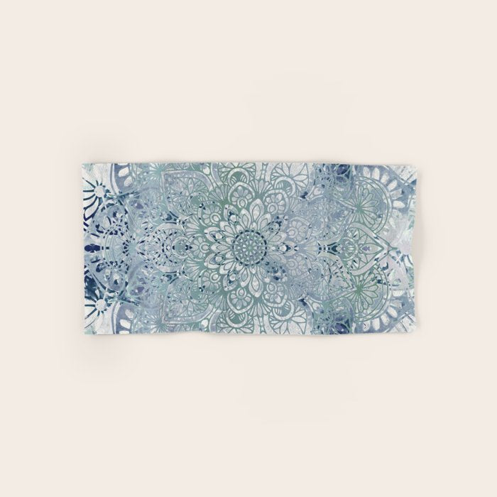 Yoga, Mandala, Green and Blue, Wall Art Boho Bath Towel Gallery Image 1
