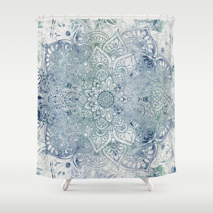 Yoga, Mandala, Green and Blue, Wall Art Boho Shower Curtain Gallery Image 1