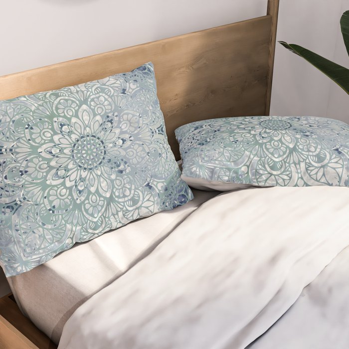 Yoga, Mandala, Green and Blue, Wall Art Boho Pillow Sham Gallery Image 2