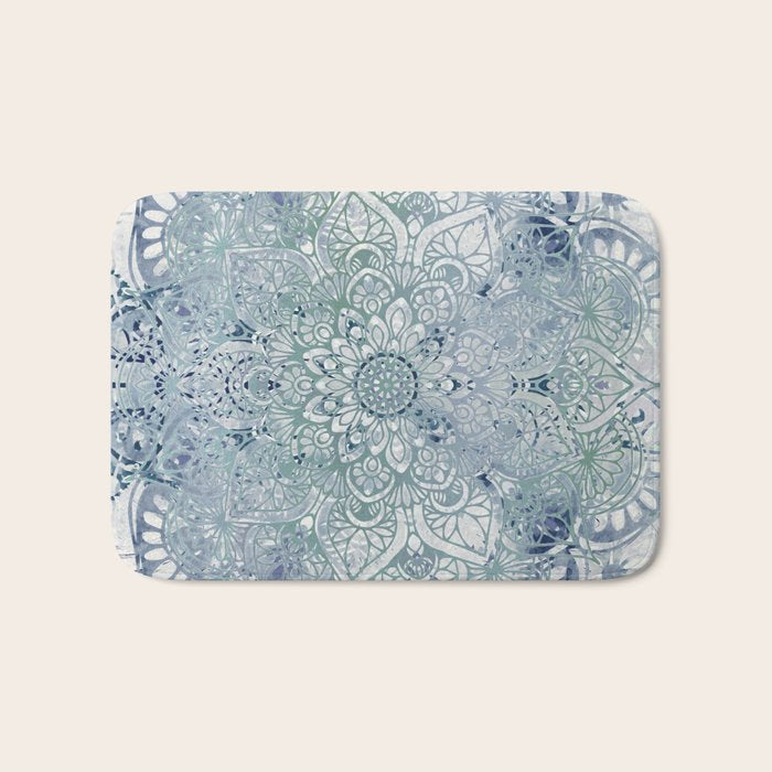 Yoga, Mandala, Green and Blue, Wall Art Boho Bath Mat Gallery Image 1