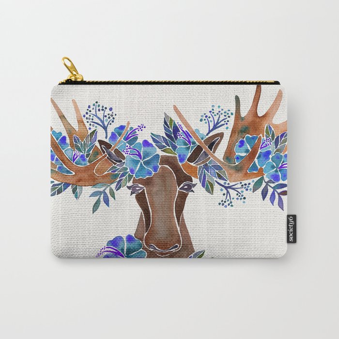 Floral Moose - Blue Flowers Carry All Pouch Gallery Image 1