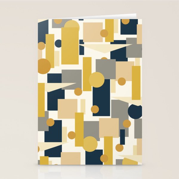 Mid-Century Modern Geometrica Pattern in Navy Blue, Mustard, Grey, Beige, and Cream Stationery Card Gallery Image 2