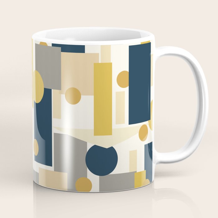 Mid-Century Modern Geometrica Pattern in Navy Blue, Mustard, Grey, Beige, and Cream Coffee Mug Gallery Image 1