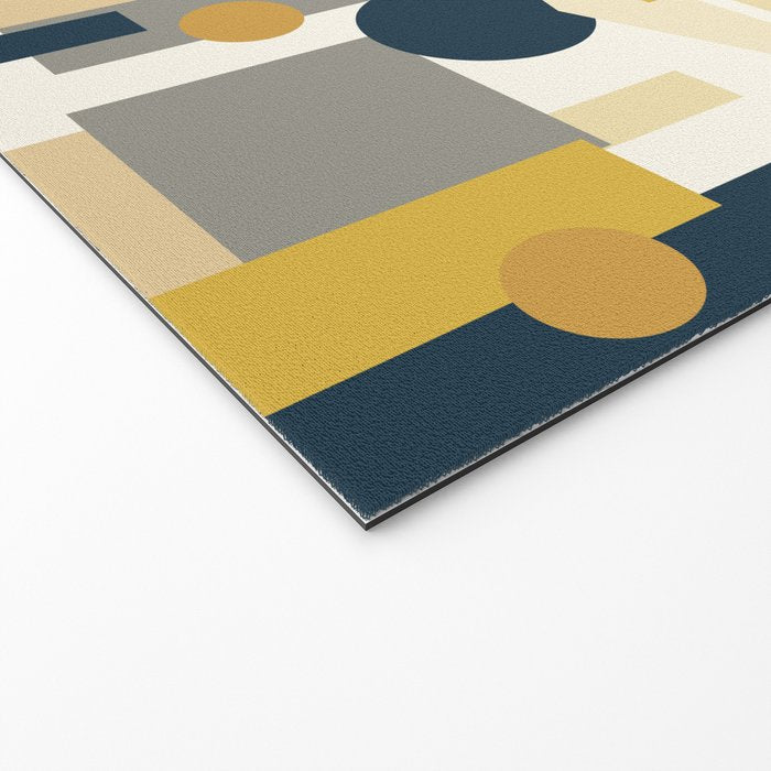 Mid-Century Modern Geometrica Pattern in Navy Blue, Mustard, Grey, Beige, and Cream Welcome Mat Gallery Image 2