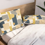 Mid-Century Modern Geometrica Pattern in Navy Blue, Mustard, Grey, Beige, and Cream Pillow Sham Gallery Image 2