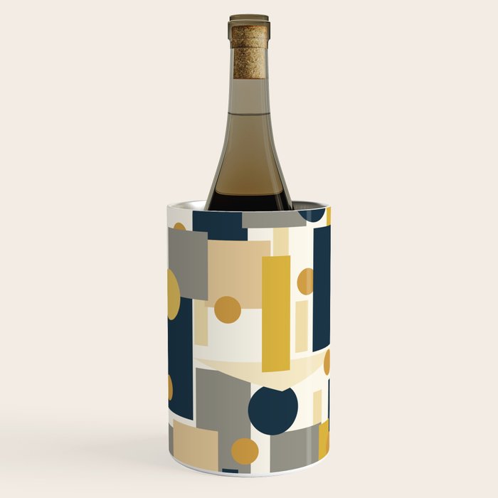 Mid-Century Modern Geometrica Pattern in Navy Blue, Mustard, Grey, Beige, and Cream Wine Chiller Gallery Image 3
