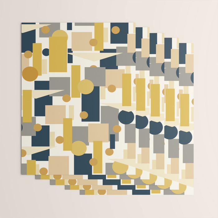 Mid-Century Modern Geometrica Pattern in Navy Blue, Mustard, Grey, Beige, and Cream Wrapping Paper Gallery Image 3