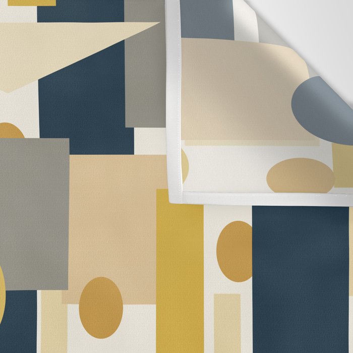 Mid-Century Modern Geometrica Pattern in Navy Blue, Mustard, Grey, Beige, and Cream Wall Tapestry Gallery Image 3