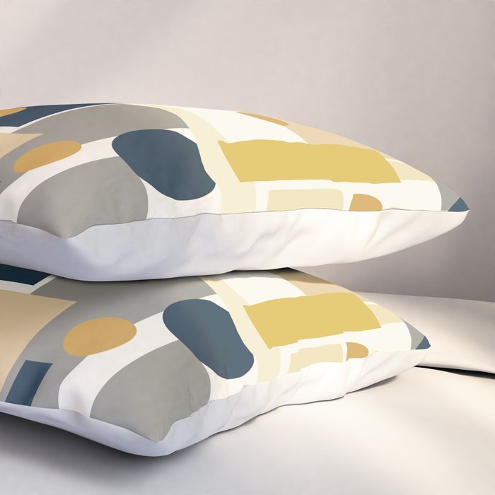 Mid-Century Modern Geometrica Pattern in Navy Blue, Mustard, Grey, Beige, and Cream Pillow Sham Gallery Image 3
