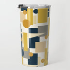 Mid-Century Modern Geometrica Pattern in Navy Blue, Mustard, Grey, Beige, and Cream Travel Mug Gallery Image 3
