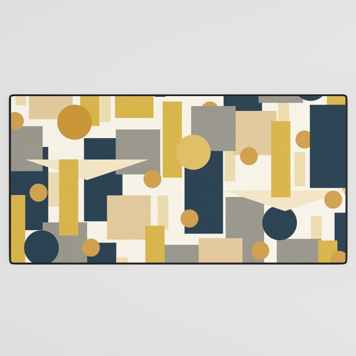 Mid-Century Modern Geometrica Pattern in Navy Blue, Mustard, Grey, Beige, and Cream Desk Mat Gallery Image 3