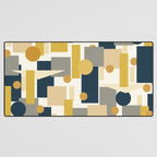 Mid-Century Modern Geometrica Pattern in Navy Blue, Mustard, Grey, Beige, and Cream Desk Mat Gallery Image 3