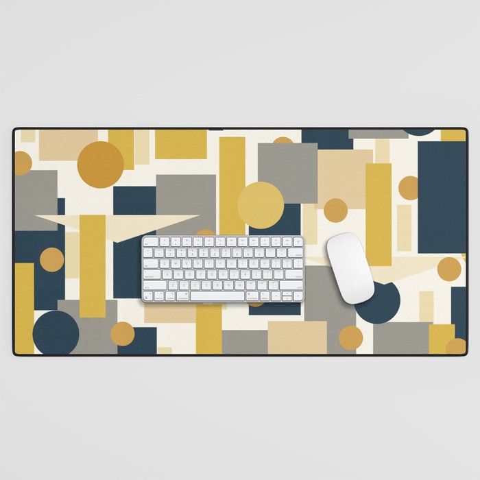 Mid-Century Modern Geometrica Pattern in Navy Blue, Mustard, Grey, Beige, and Cream Desk Mat Gallery Image 1