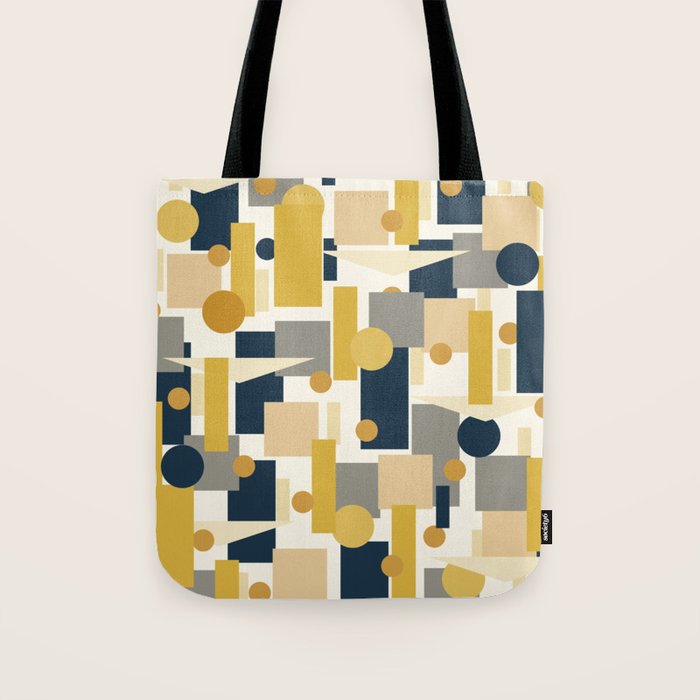 Mid-Century Modern Geometrica Pattern in Navy Blue, Mustard, Grey, Beige, and Cream Tote Bag Gallery Image 1