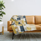 Mid-Century Modern Geometrica Pattern in Navy Blue, Mustard, Grey, Beige, and Cream Throw Blanket Gallery Image 1