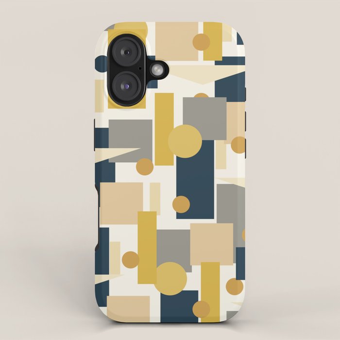Mid-Century Modern Geometrica Pattern in Navy Blue, Mustard, Grey, Beige, and Cream iPhone Case Gallery Image 1