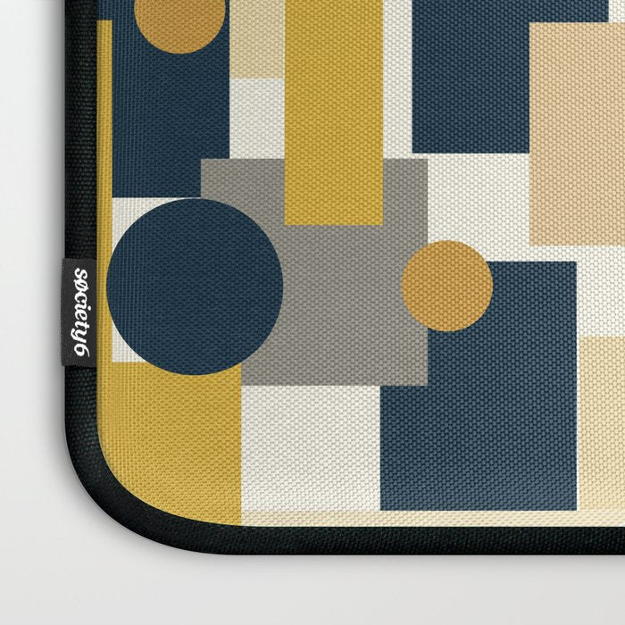 Mid-Century Modern Geometrica Pattern in Navy Blue, Mustard, Grey, Beige, and Cream Laptop Sleeve Gallery Image 3