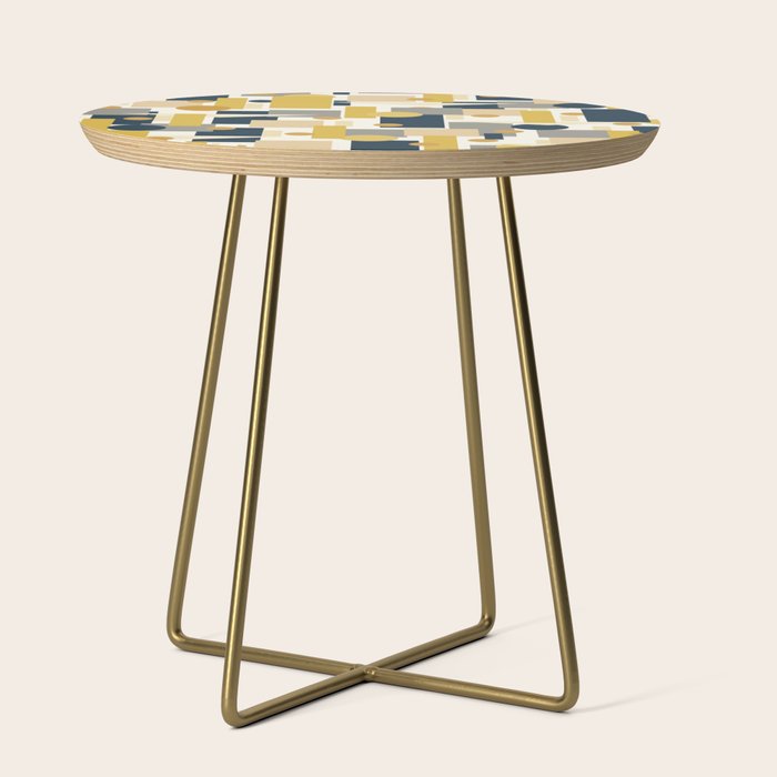 Mid-Century Modern Geometrica Pattern in Navy Blue, Mustard, Grey, Beige, and Cream Side Table Gallery Image 1