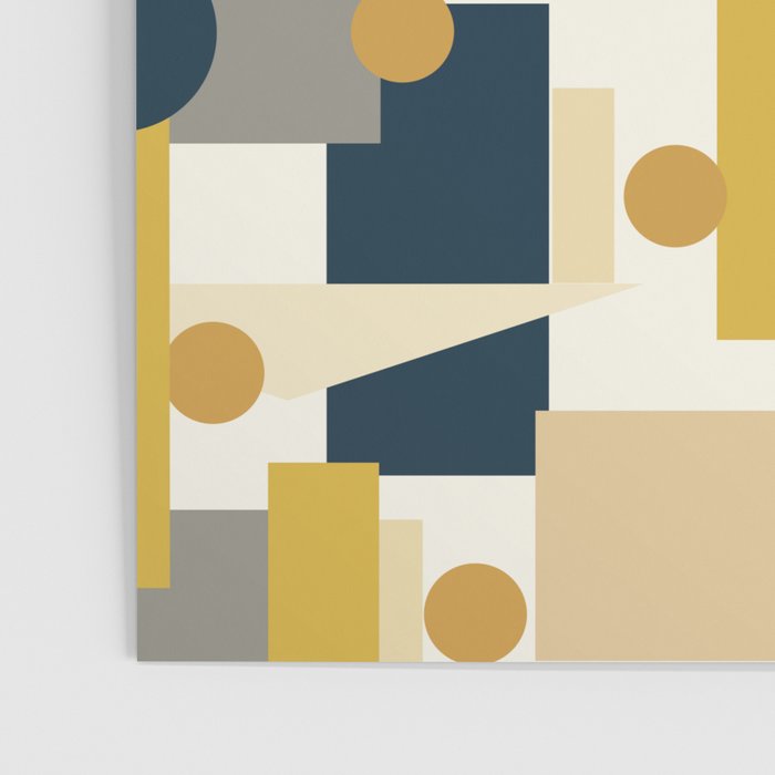 Mid-Century Modern Geometrica Pattern in Navy Blue, Mustard, Grey, Beige, and Cream Poster Gallery Image 3