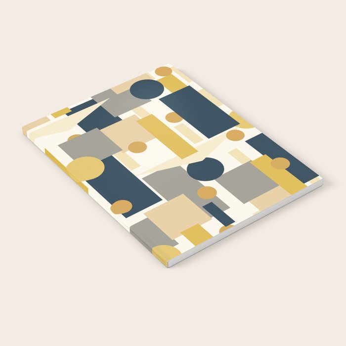 Mid-Century Modern Geometrica Pattern in Navy Blue, Mustard, Grey, Beige, and Cream Notebook Gallery Image 1