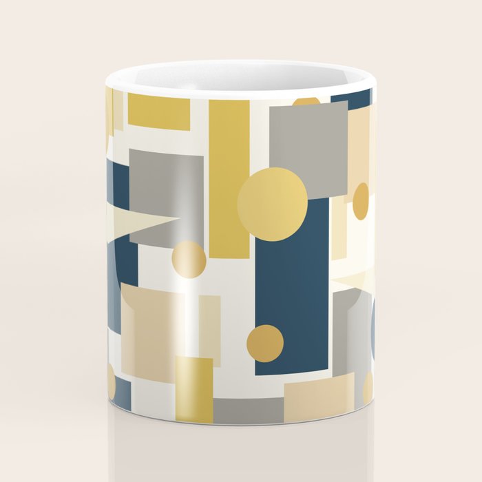 Mid-Century Modern Geometrica Pattern in Navy Blue, Mustard, Grey, Beige, and Cream Coffee Mug Gallery Image 4