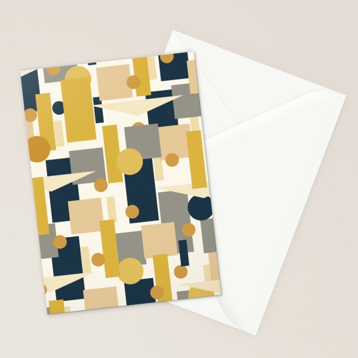 Mid-Century Modern Geometrica Pattern in Navy Blue, Mustard, Grey, Beige, and Cream Stationery Card Gallery Image 2