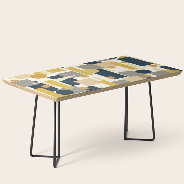 Mid-Century Modern Geometrica Pattern in Navy Blue, Mustard, Grey, Beige, and Cream Coffee Table Gallery Image 1