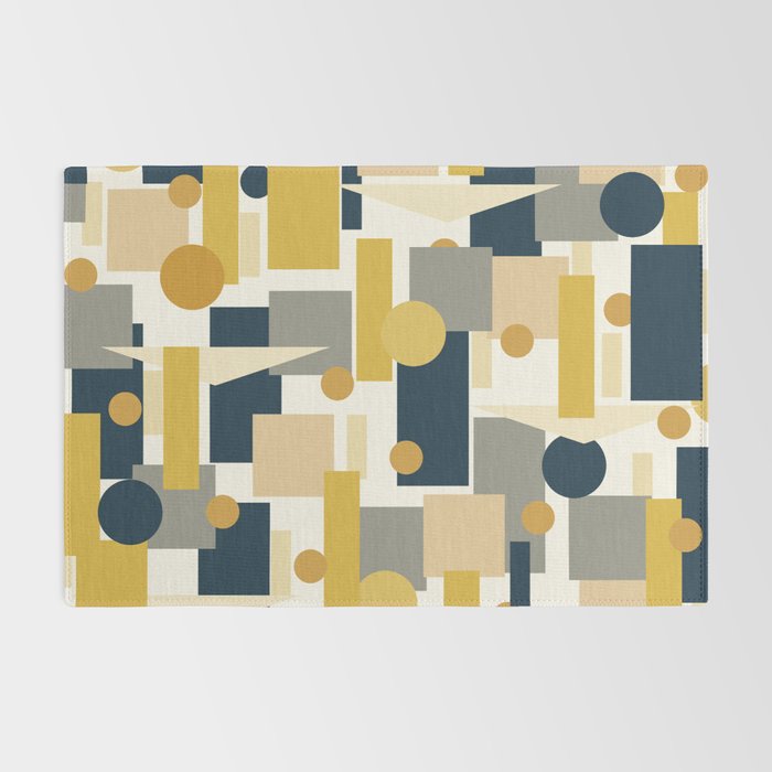 Mid-Century Modern Geometrica Pattern in Navy Blue, Mustard, Grey, Beige, and Cream Rug Gallery Image 2